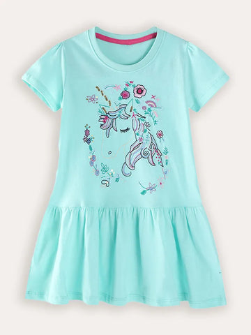 Unicorn Embroidered Cotton Dress
